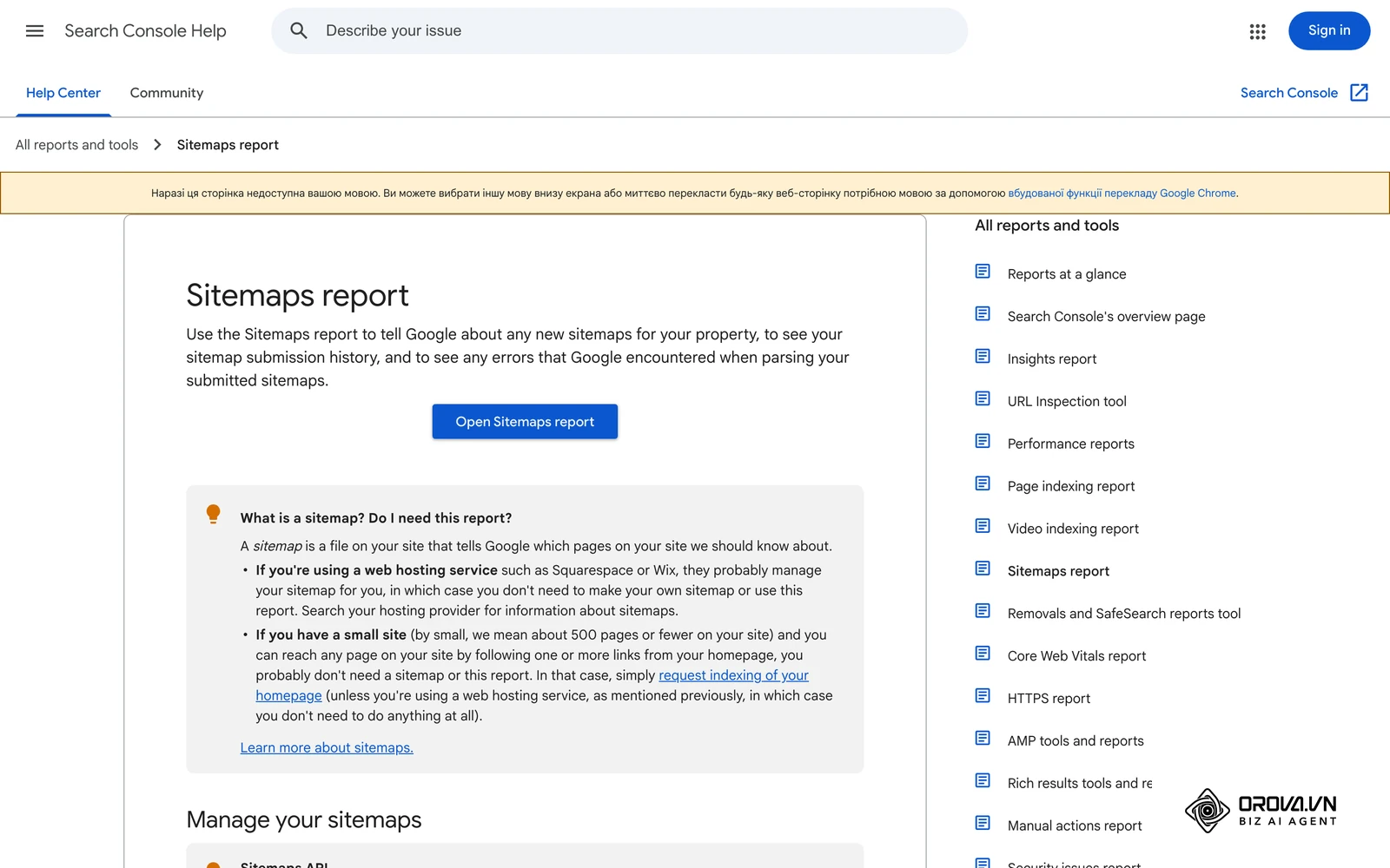 Довідка Search Console (англійською; українська версія сторінки наразі недоступна): звіт «Файли Sitemap» і надсилання карти сайту