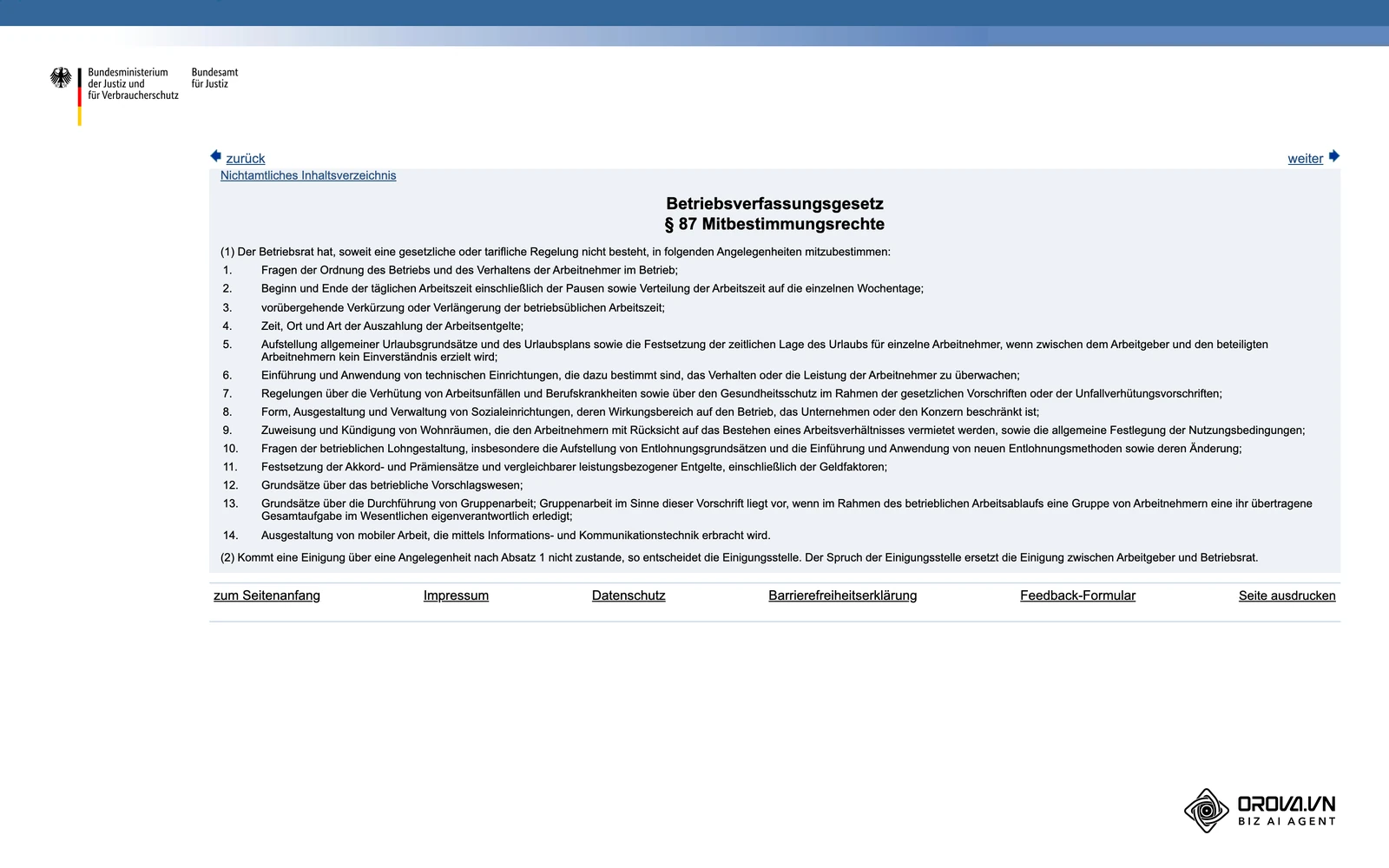 § 87 Betriebsverfassungsgesetz (Mitbestimmungsrechte) im offiziellen Gesetzesportal gesetze-im-internet.de