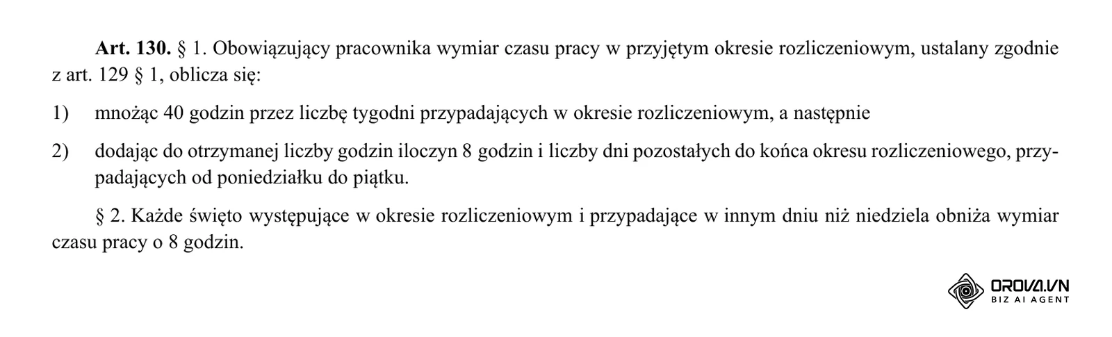 Art. 130 § 1–2 Kodeksu pracy (Dz.U. 2026 poz. 1245) — sposób obliczania wymiaru czasu pracy w okresie rozliczeniowym