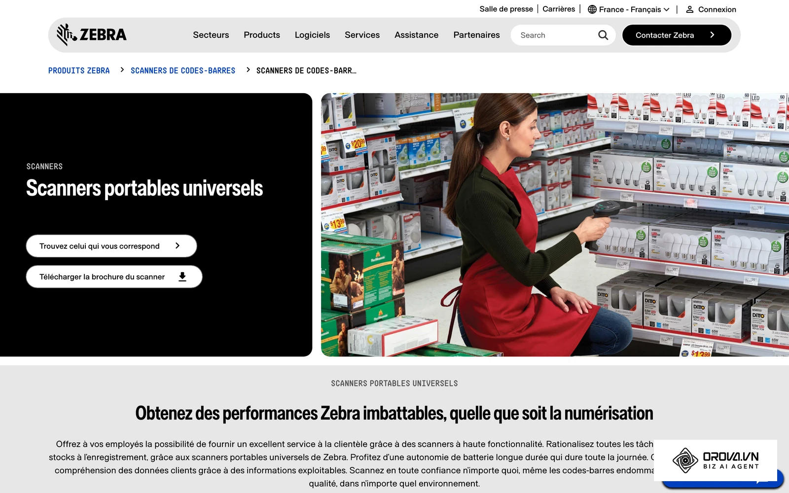 Page officielle de Zebra consacrée aux lecteurs de codes-barres portables à usage général.