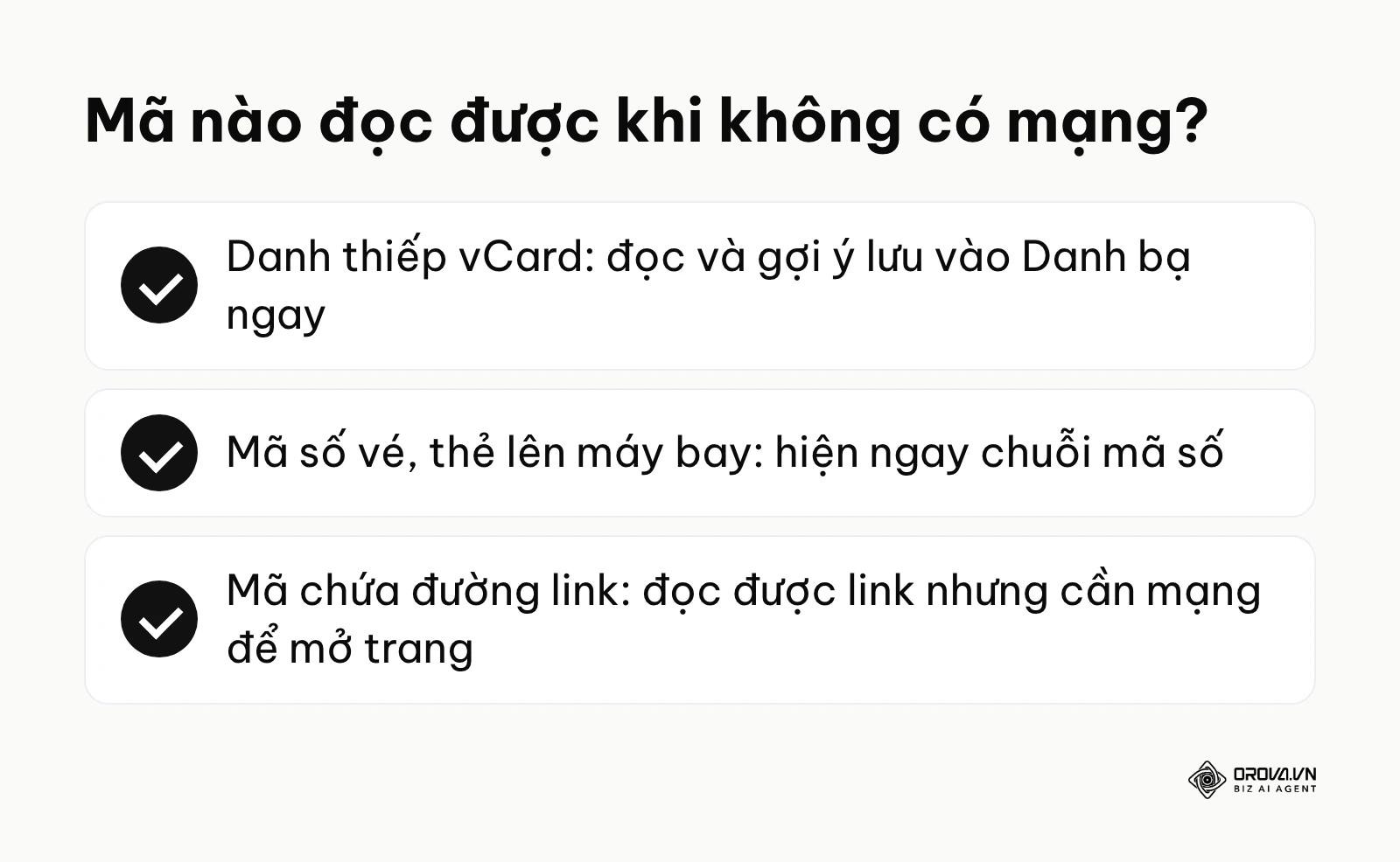 Các loại mã QR đọc được khi điện thoại không có kết nối mạng