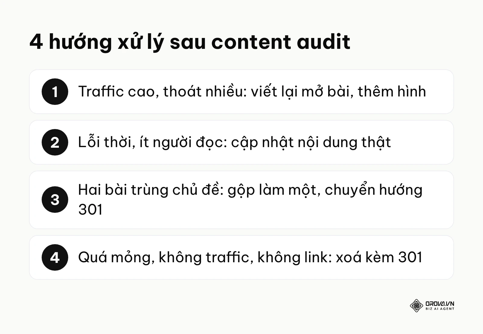 Bốn hướng xử lý từng bài sau khi làm content audit