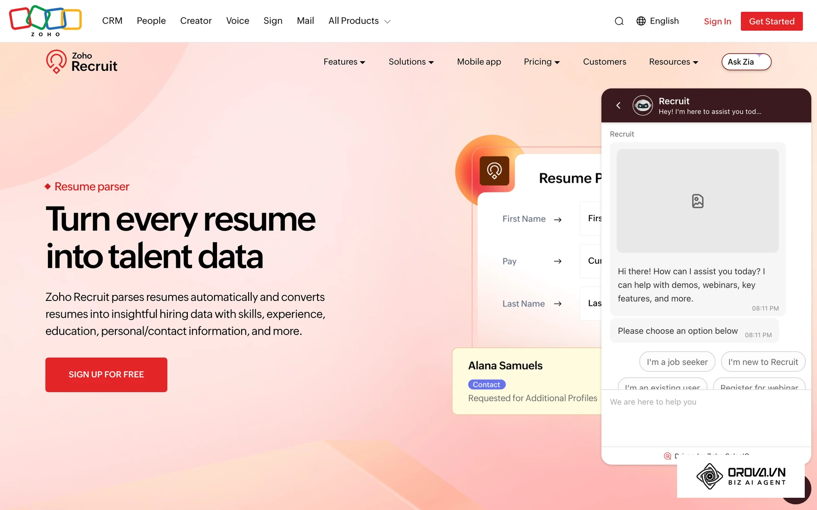 ໜ້າ Resume Parser ຂອງ Zoho Recruit: ເຄື່ອງມືແປງ CV ໃຫ້ເປັນຂໍ້ມູນໂຄງສ້າງກ່ອນໃຫ້ຄະແນນ