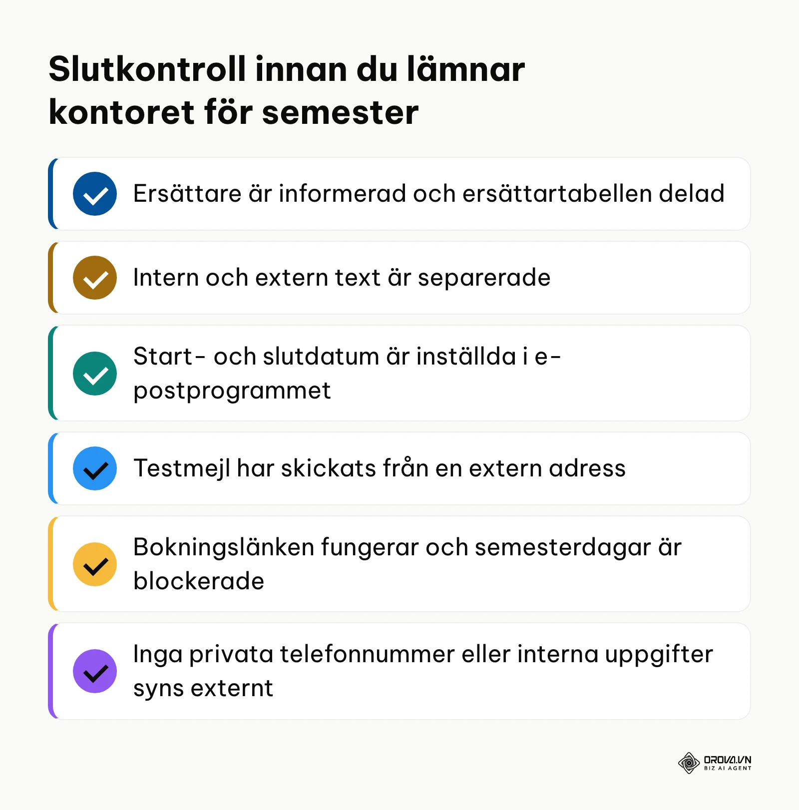 Checklista med nyckelåtgärder innan du loggar ut för semestern