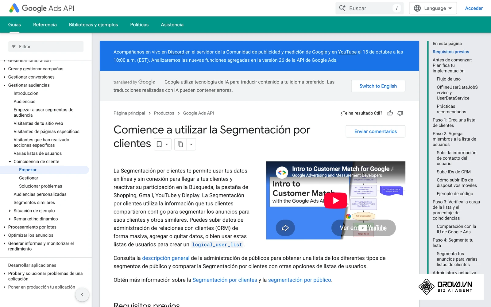 Documentación oficial de Google Ads sobre los requisitos de formato y hash de los datos de Customer Match.