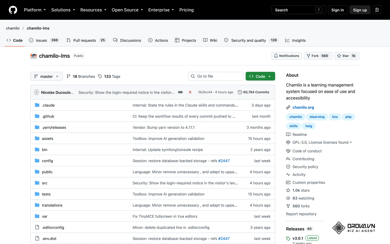 Repositorio oficial de Chamilo LMS: el código es libre, pero alojarlo y mantenerlo corre por tu cuenta.