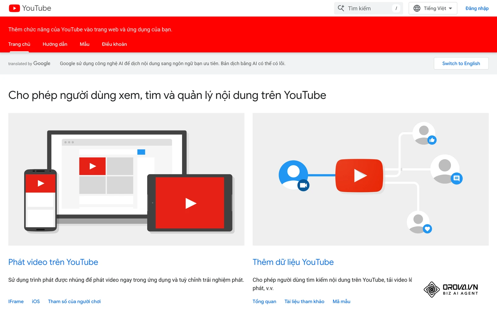 Trang tài liệu chính thức của YouTube dành cho nhà phát triển.