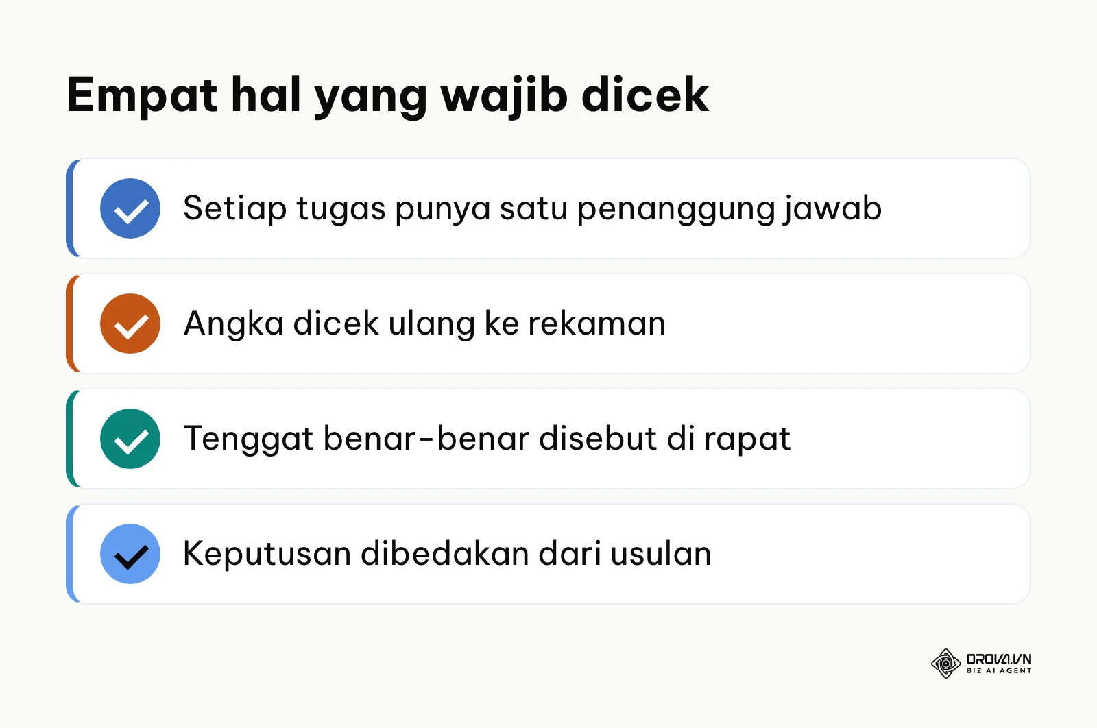 Ringkasan empat hal yang wajib dicek sebelum notulen rapat AI dikirim