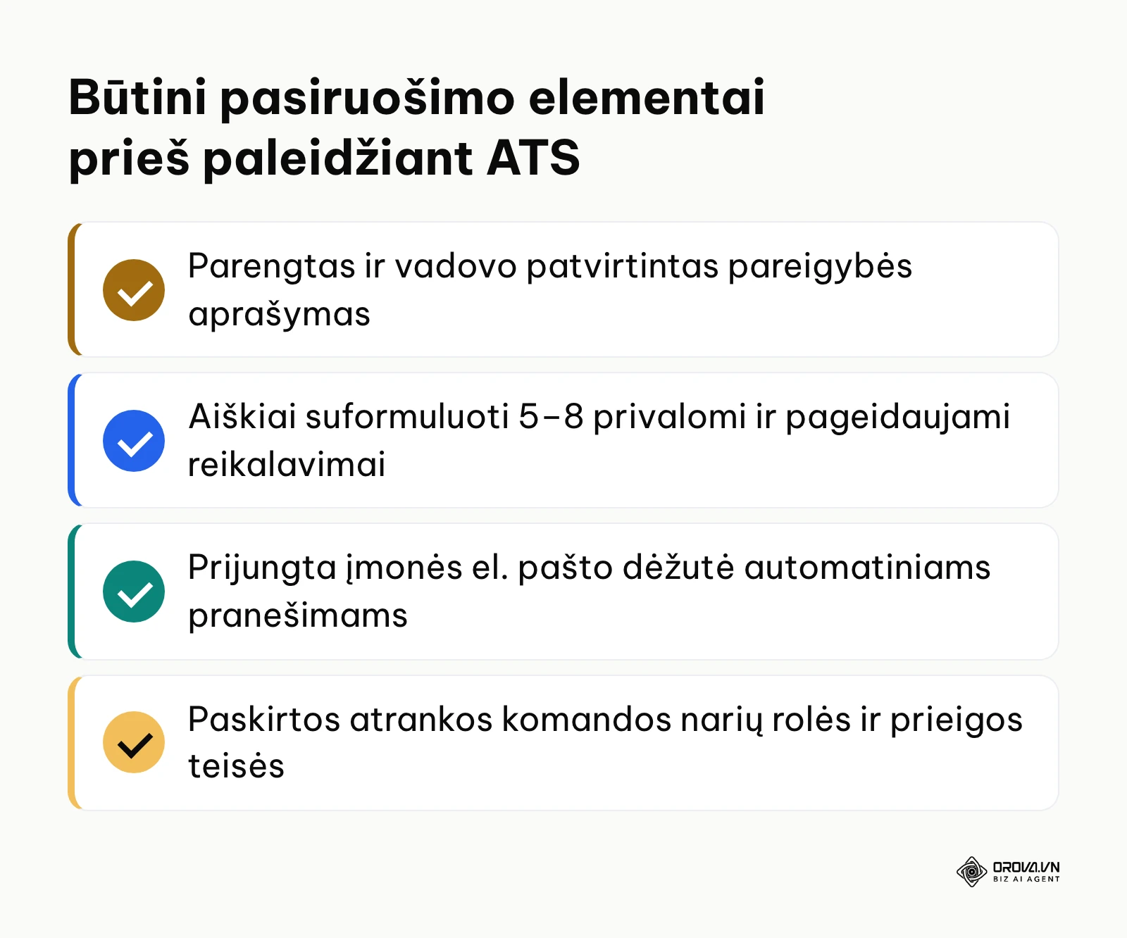 Svarbiausių elementų sąrašas prieš pradedant darbą su ATS sistema