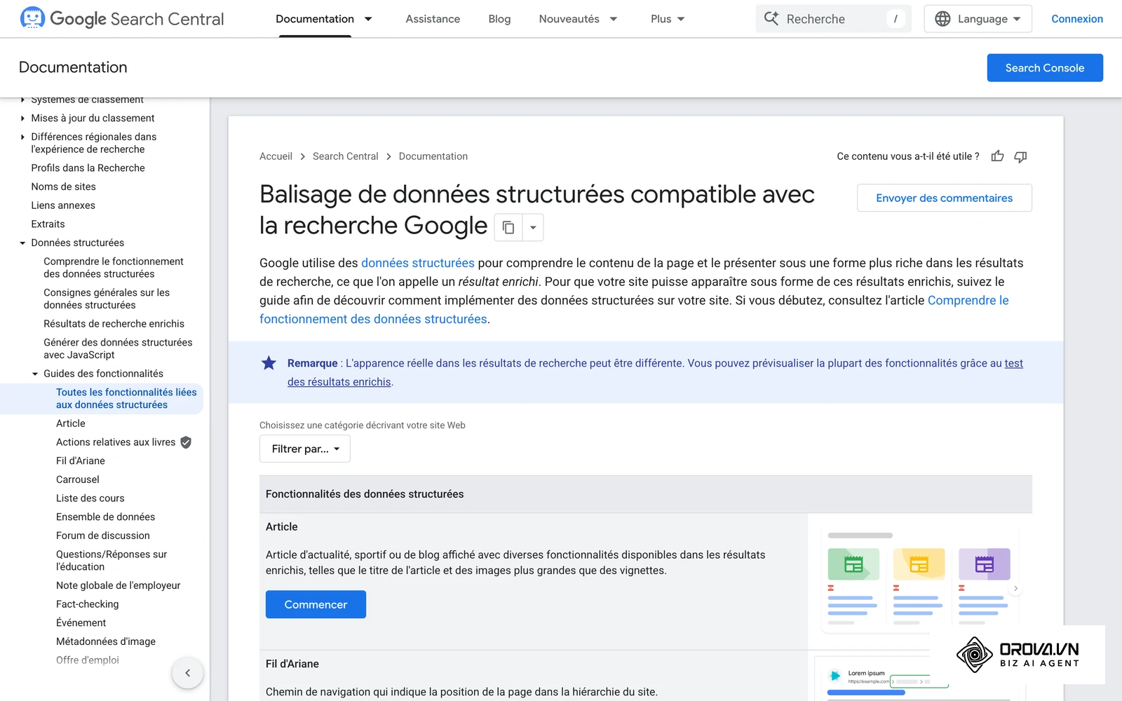 Galerie de Google Search Central : les types de résultats enrichis que Google peut afficher à partir des données structurées.