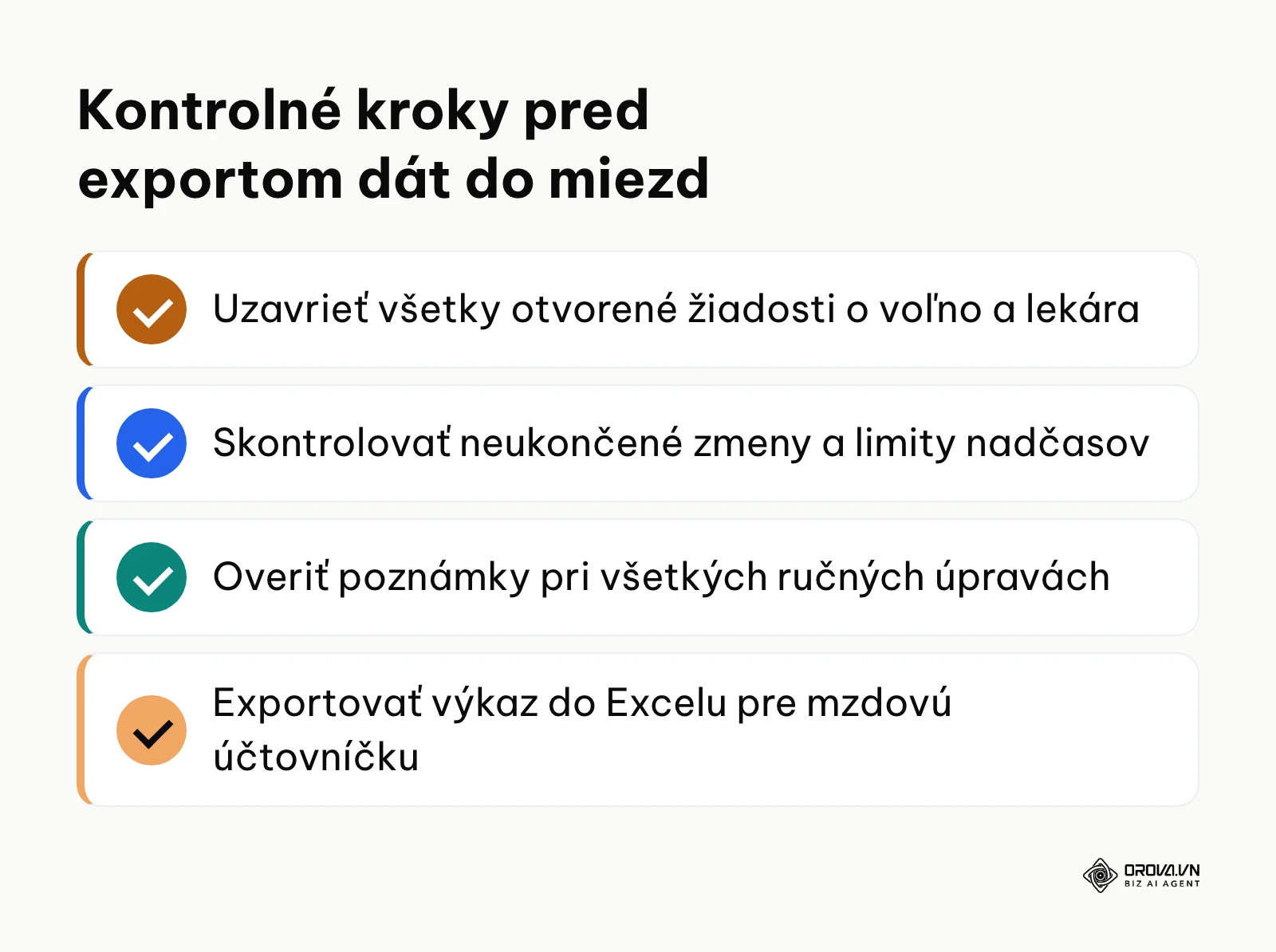 Zoznam úloh pre úspešnú mesačnú uzávierku evidencie dochádzky a export pre mzdovú účtovníčku