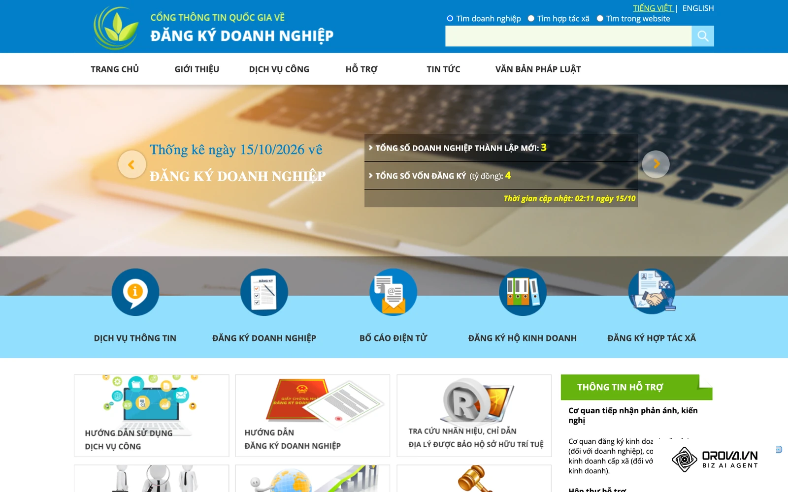 Cổng thông tin quốc gia về đăng ký doanh nghiệp: nơi tra tên pháp nhân, mã số thuế và tình trạng hoạt động của doanh nghiệp.