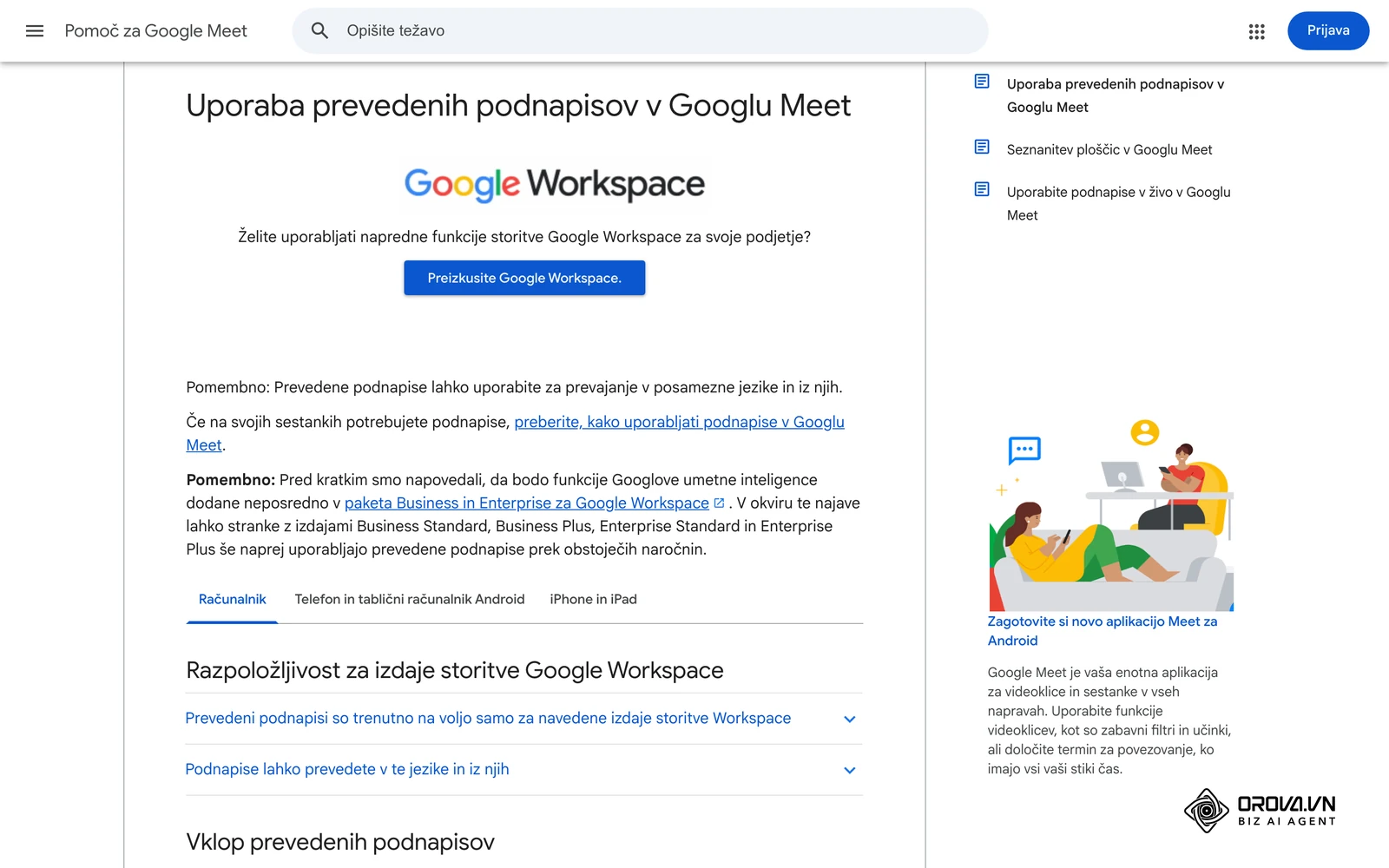 Uradna pomoč za Google Meet: uporaba prevedenih podnapisov med klicem.