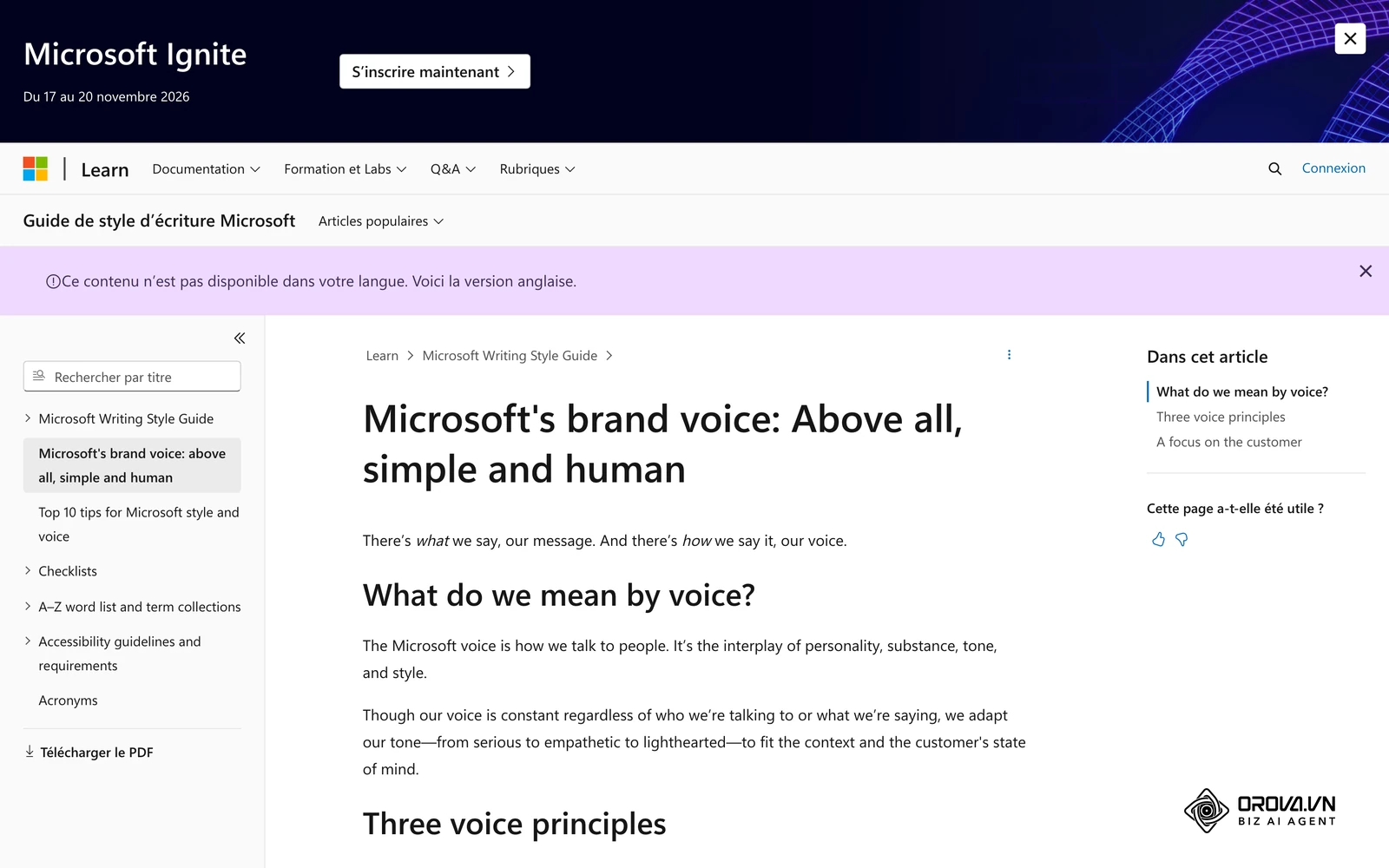 Le guide de style de Microsoft résume sa voix de marque en quelques principes simples, partagés par toutes ses équipes.