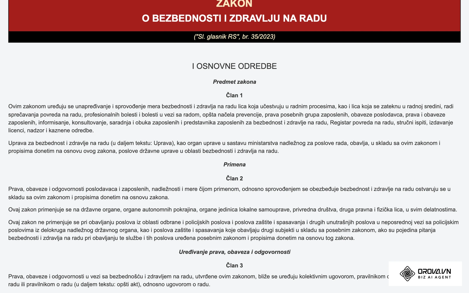 Zakon o bezbednosti i zdravlju na radu na portalu Paragraf, osnov za obavezni bezbednosni blok u kalendaru obuke.