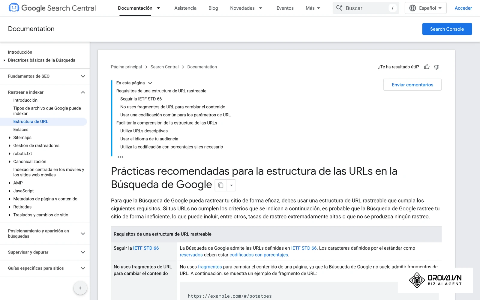Pautas oficiales de Google sobre estructura de URL, útiles al decidir entre subcarpetas o URLs planas.