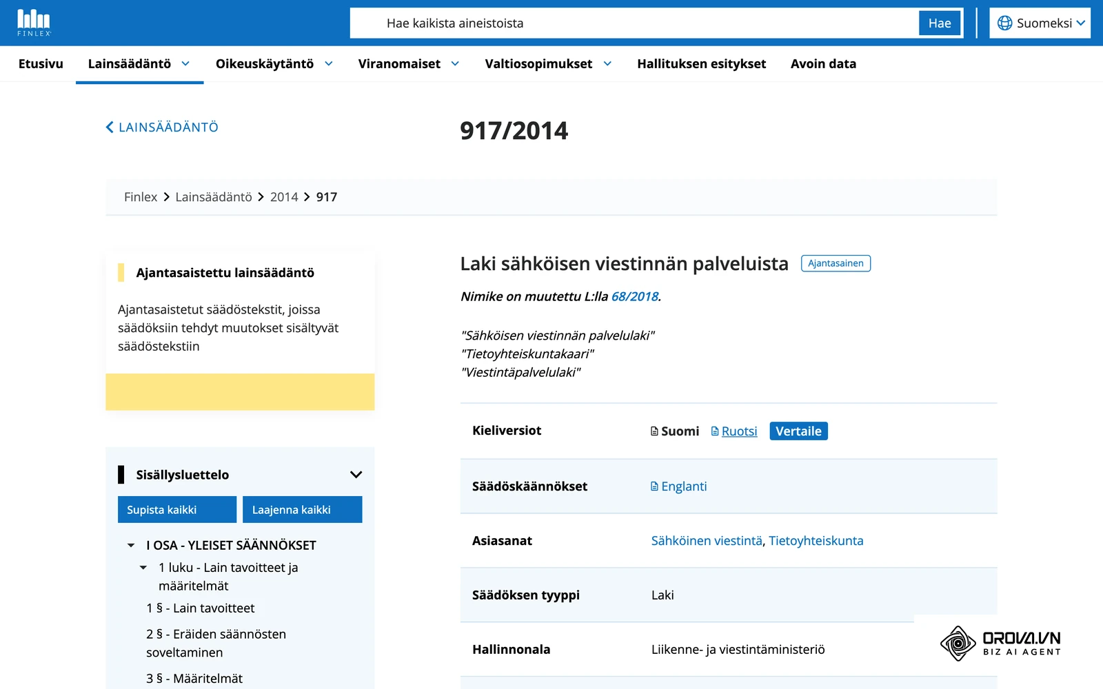 Finlex: laki sähköisen viestinnän palveluista (917/2014), jonka luku 24 koskee suoramarkkinointia.