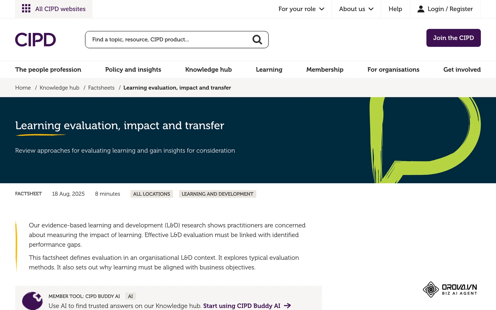 CIPD's factsheet on evaluating learning explains how to connect training activity to organizational outcomes.