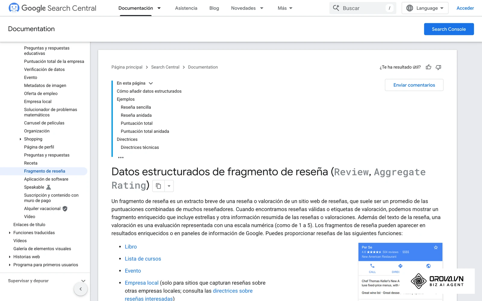 Documentación de Google Search Central sobre los fragmentos de reseñas y los tipos de contenido admitidos.