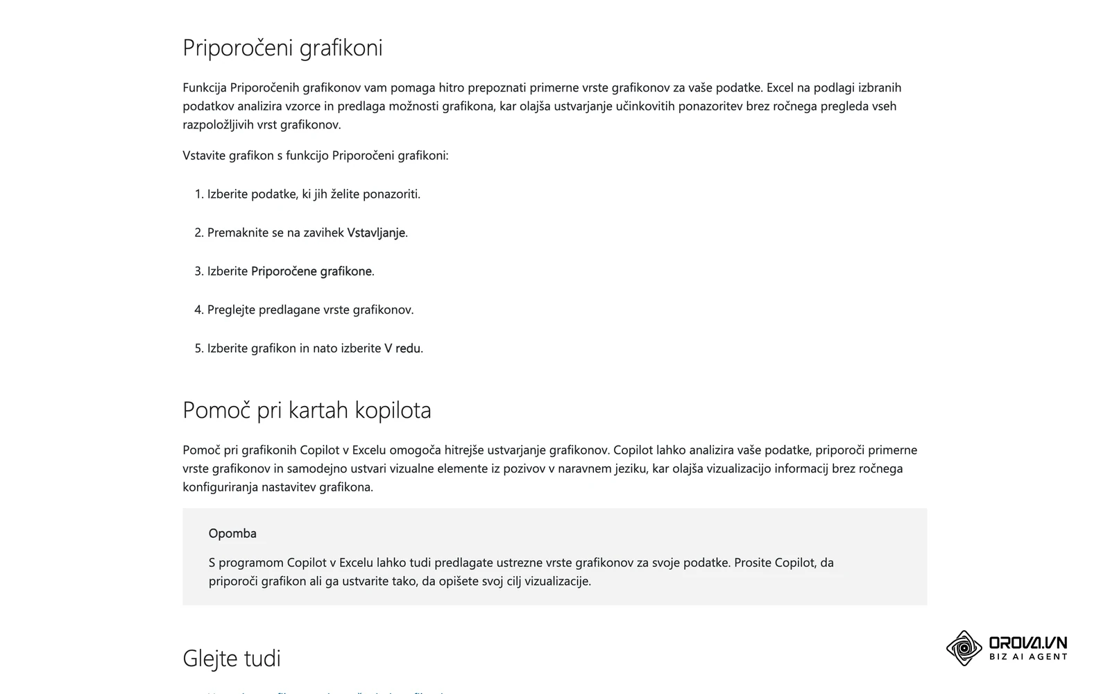 Microsoftova stran pomoči (sl-si), razdelek Priporočeni grafikoni: Excel na podlagi izbranih podatkov predlaga primerne vrste grafikona.