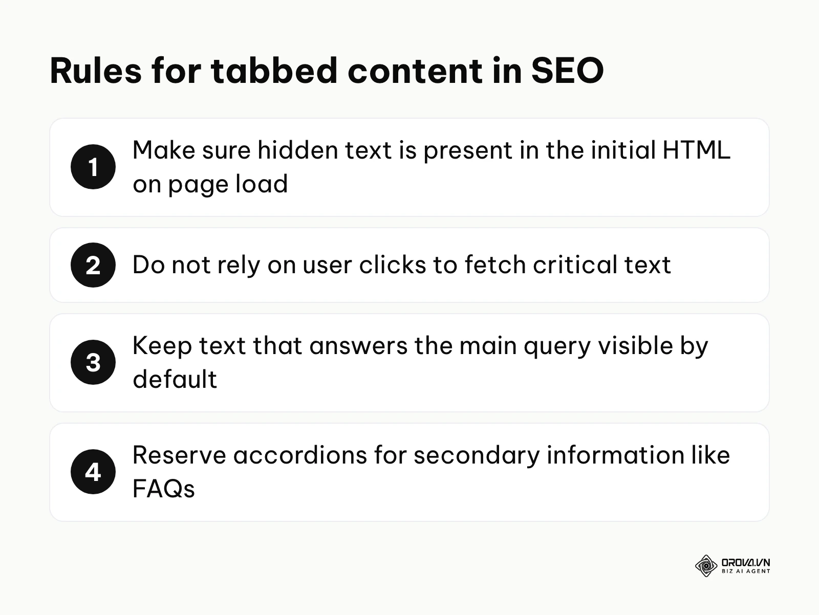 Four essential rules for implementing tabbed content on a website without hurting organic SEO rankings.