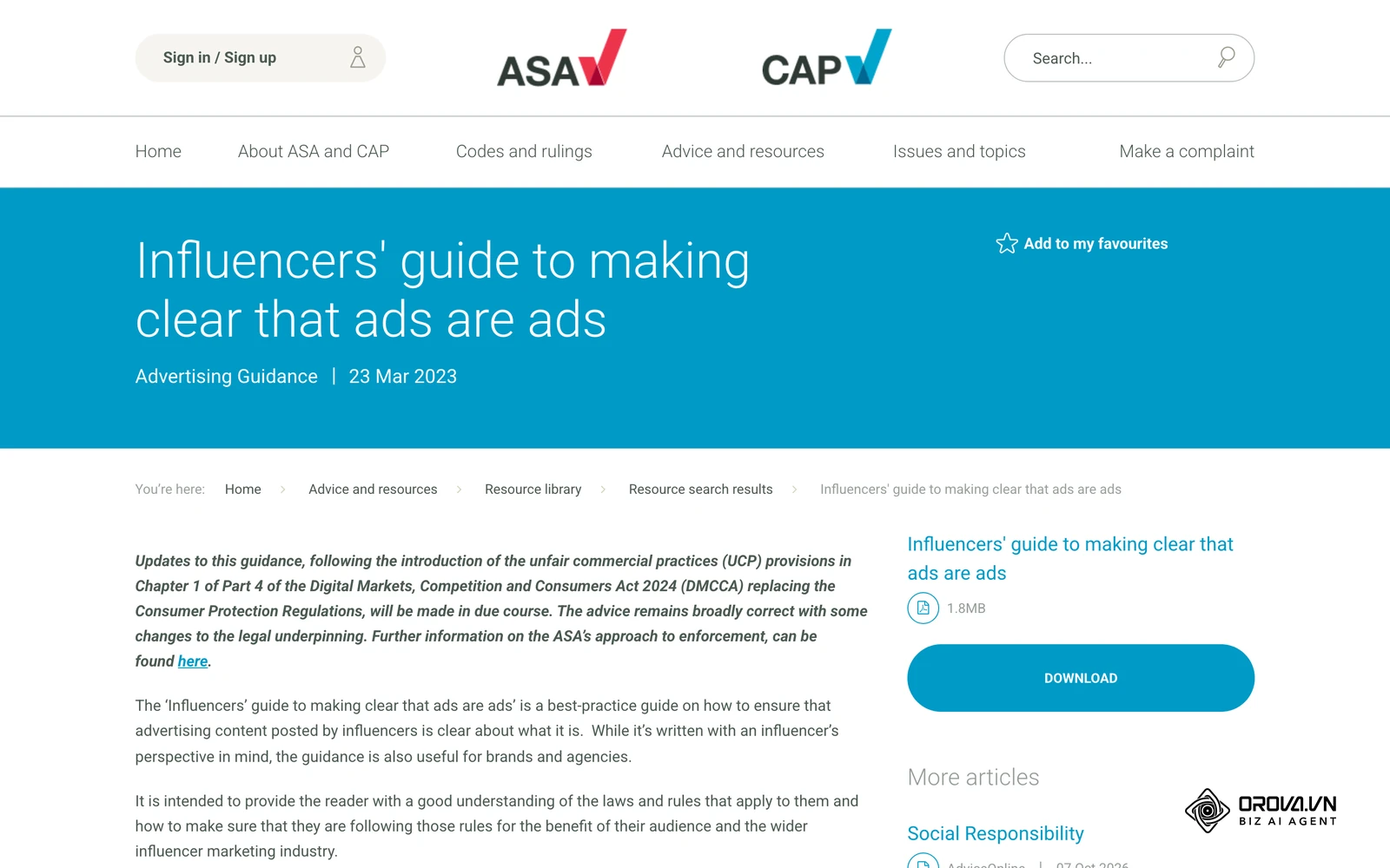 The UK Advertising Standards Authority's guide on labeling ads made with creators and influencers.