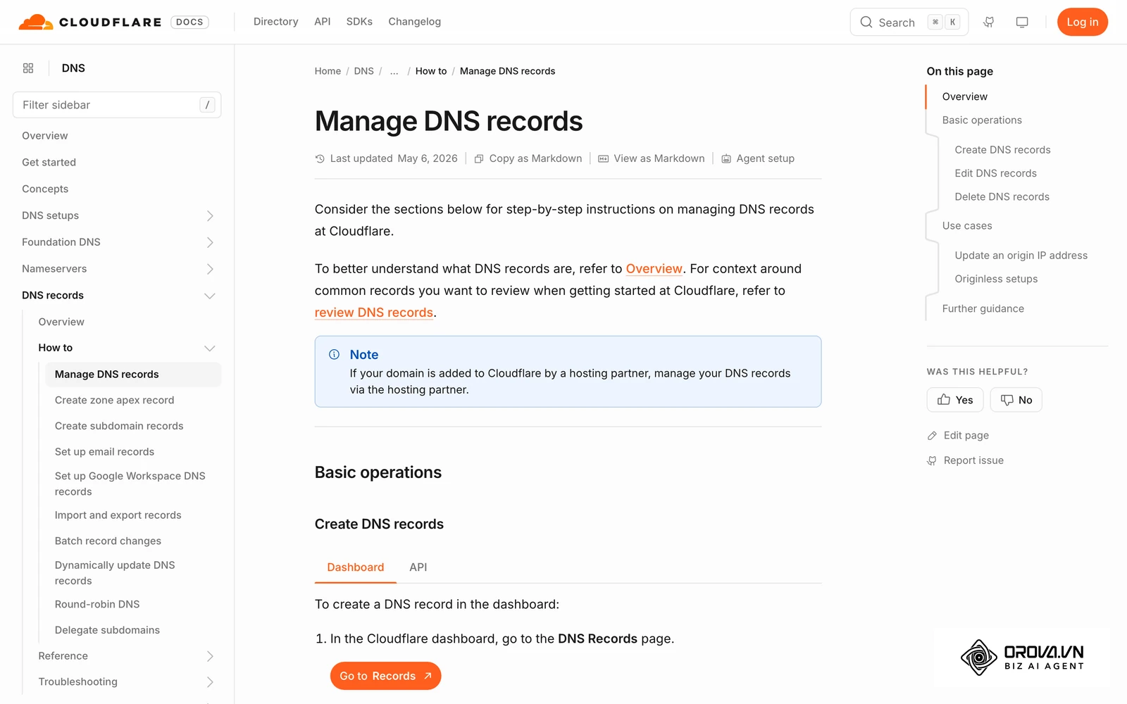 Tài liệu hướng dẫn tạo bản ghi DNS của một nhà cung cấp DNS, minh hoạ nguyên tắc thêm bản ghi A/CNAME.