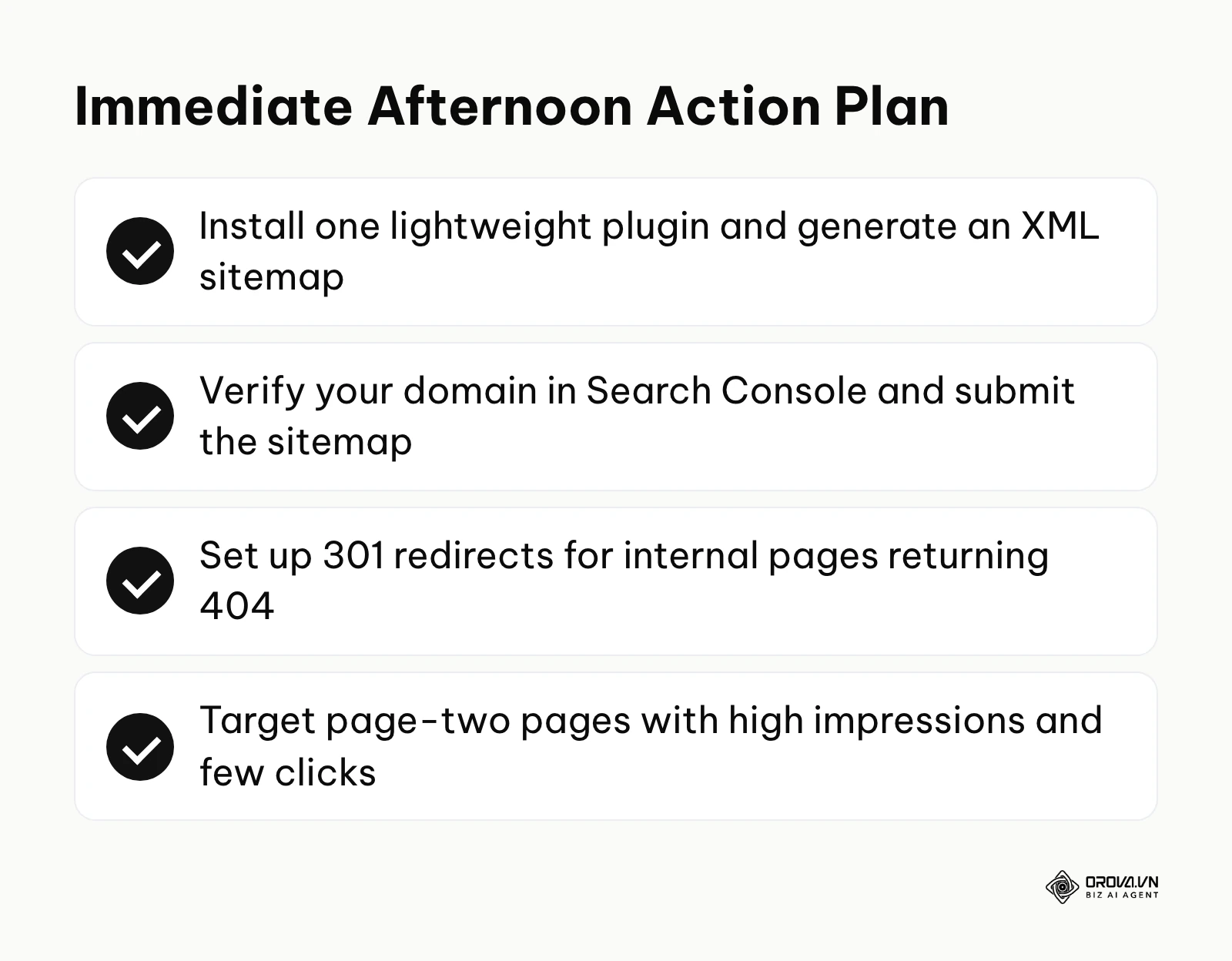 Checklist summarizing the immediate actions to take for establishing a technical baseline.