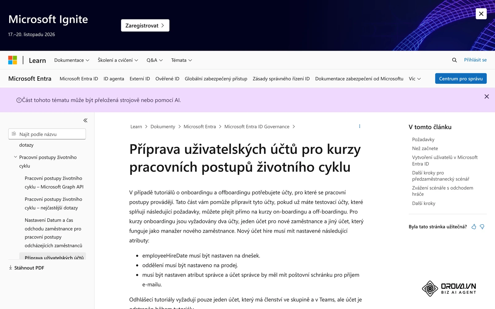 Návod Microsoft Learn k automatizaci úkolů pre-boardingu: příprava uživatelského účtu nového zaměstnance ještě před jeho prvním pracovním dnem.