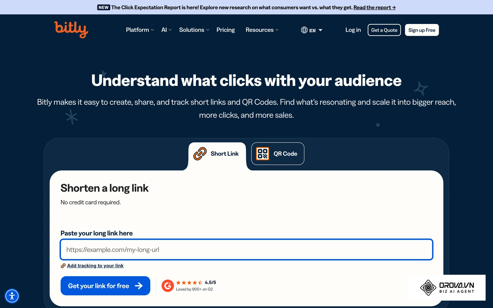 Bitly's homepage: a link management platform best known for shortening URLs.