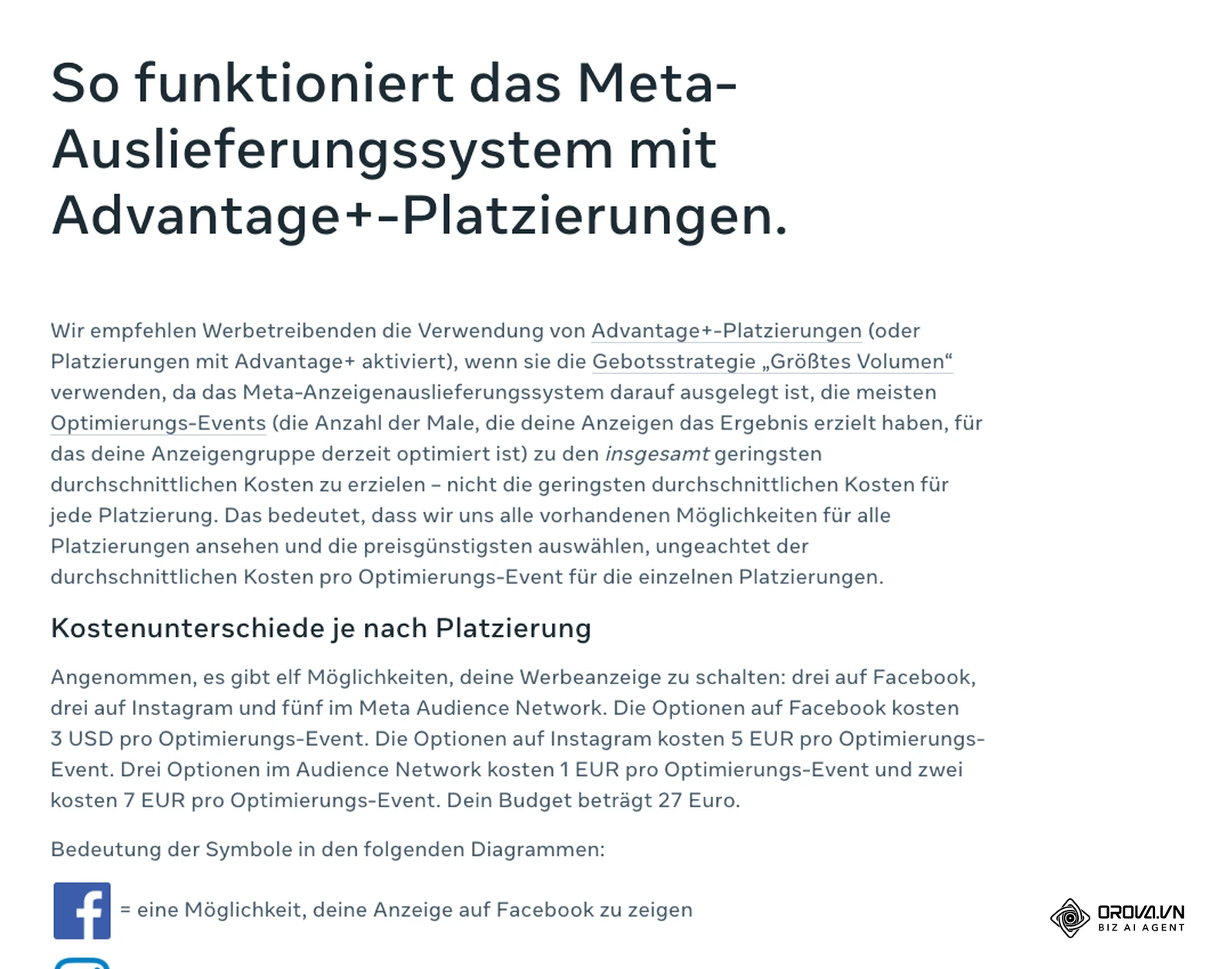 Artikel „So funktioniert das Meta-Auslieferungssystem mit Advantage+-Platzierungen“ im Meta-Hilfebereich für Unternehmen.