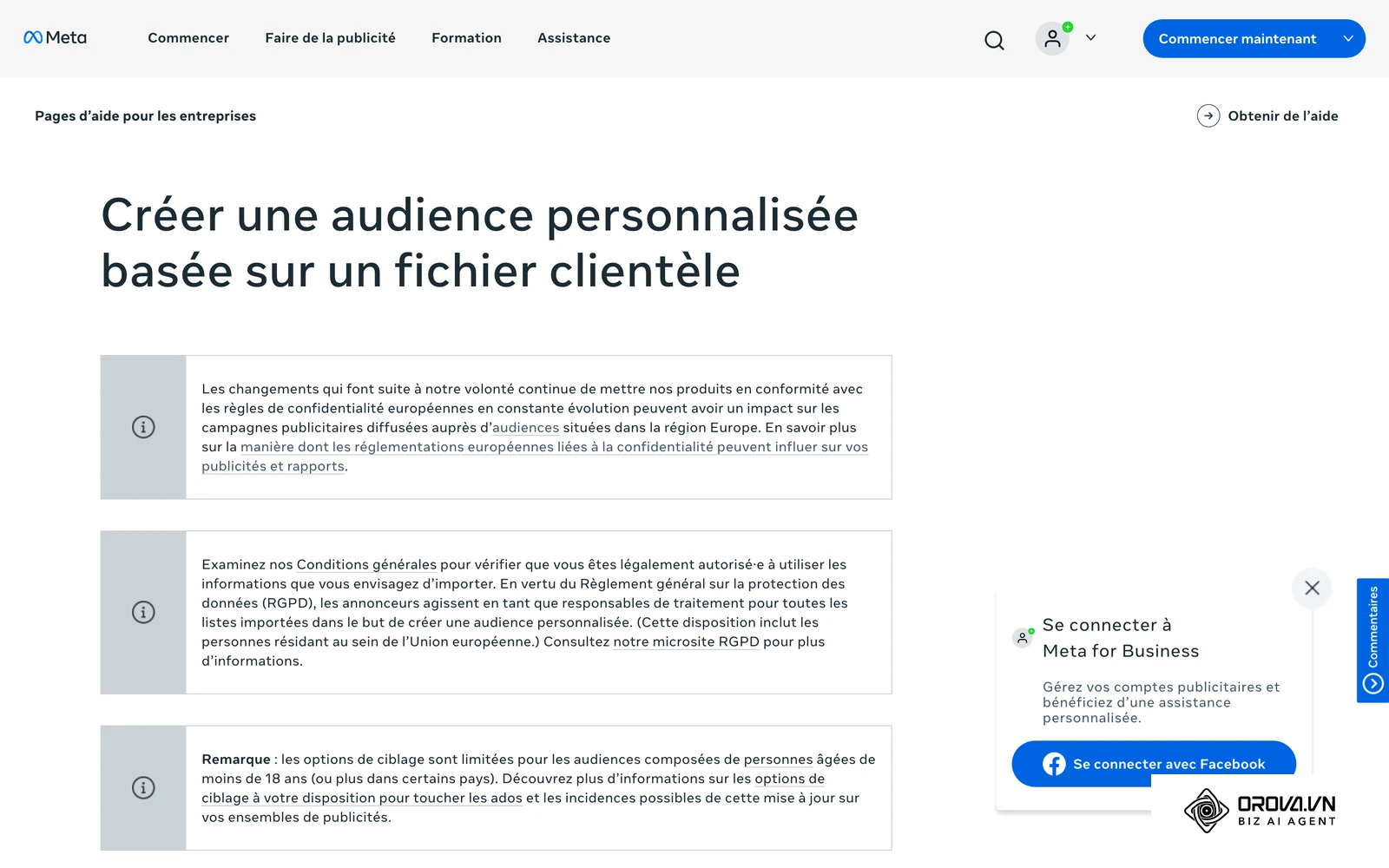 Page d'aide Meta « Créer une audience personnalisée basée sur un fichier clientèle », la source de l'audience similaire.