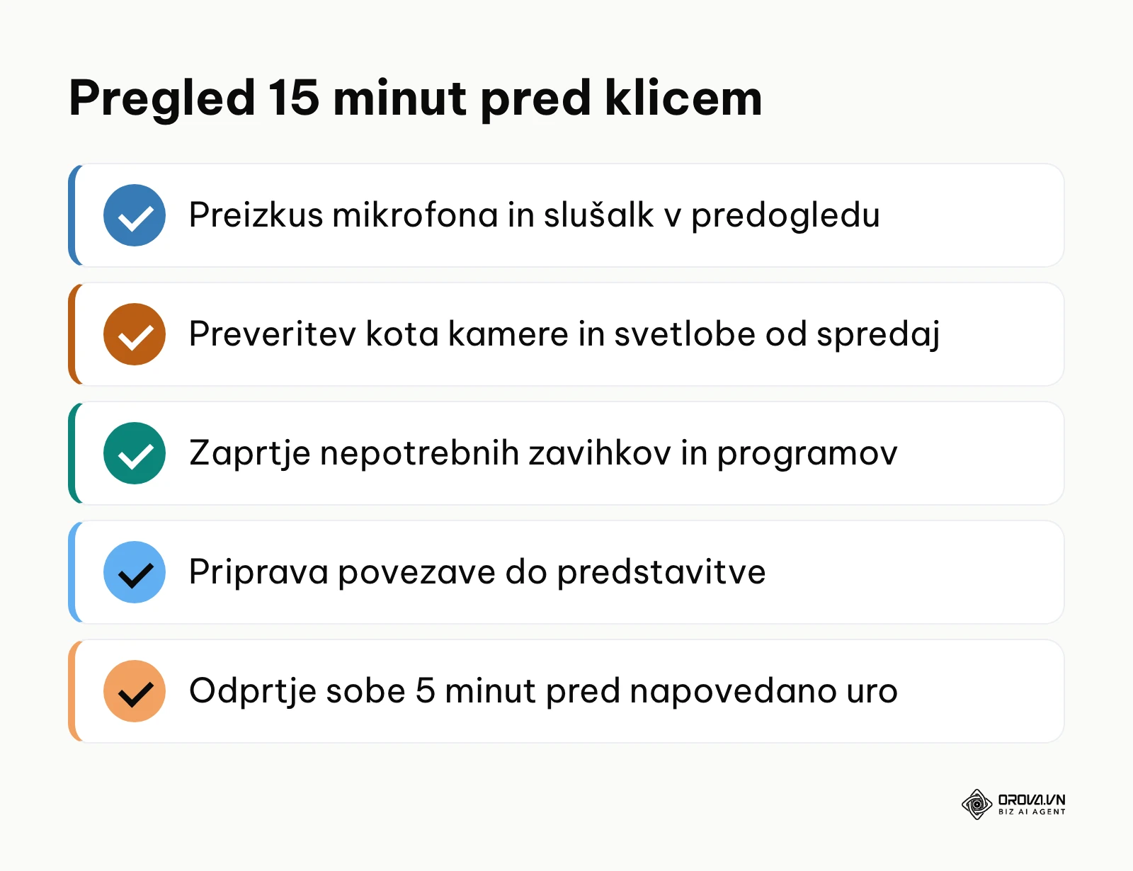 Seznam ključnih tehničnih preverjanj pred spletnim sestankom