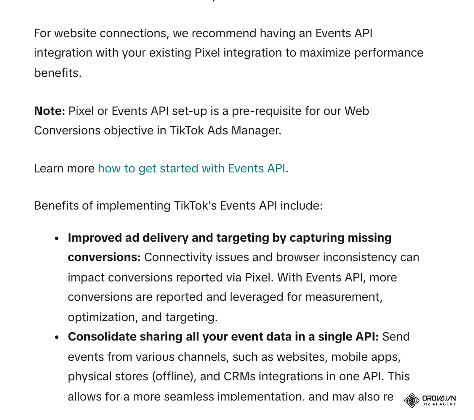 TikTok verslo pagalbos centras (anglų k.): „About Events API“ – rekomendacija svetainėms naudoti „Events API“ kartu su „Pixel“.