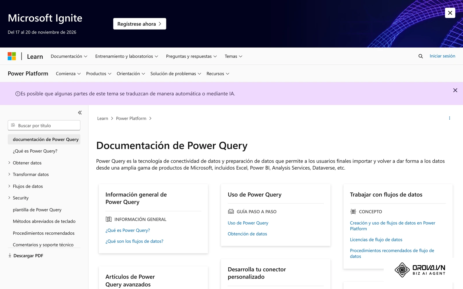 La documentación oficial de Power Query explica cómo obtener, transformar y cargar datos.
