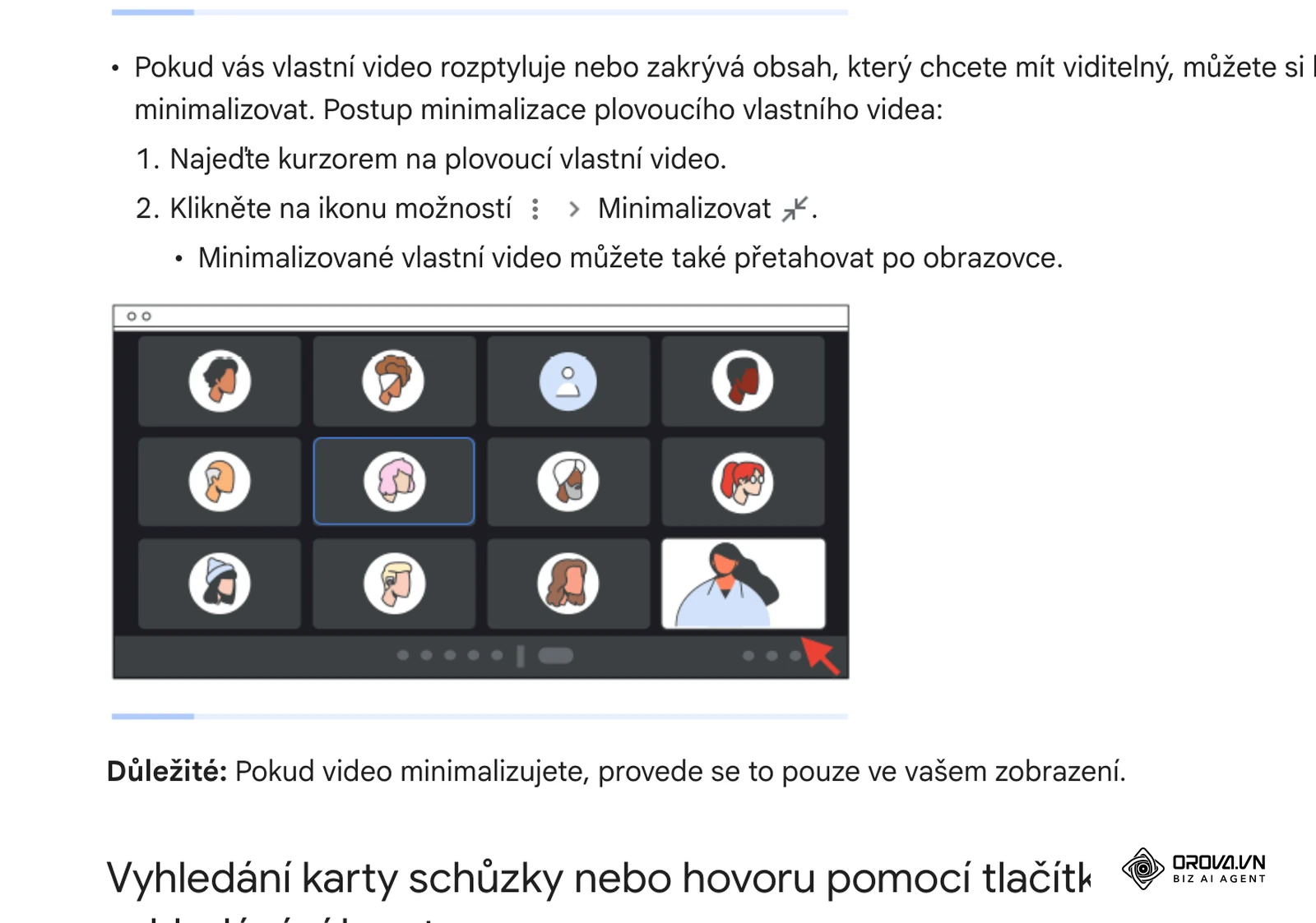 Nápověda Google Meet v češtině: mřížka účastníků, ve které moderátor vidí všechny přítomné a pozná, kdo se do diskuse zatím nezapojil.
