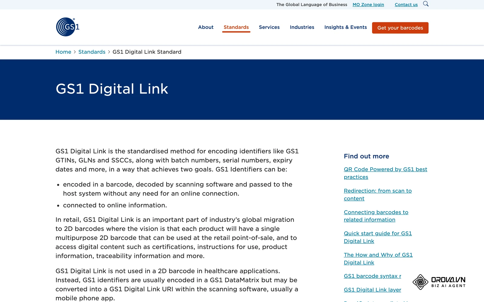 GS1's page on the Digital Link standard, which lets one 2D code on a product serve both checkout and consumers.