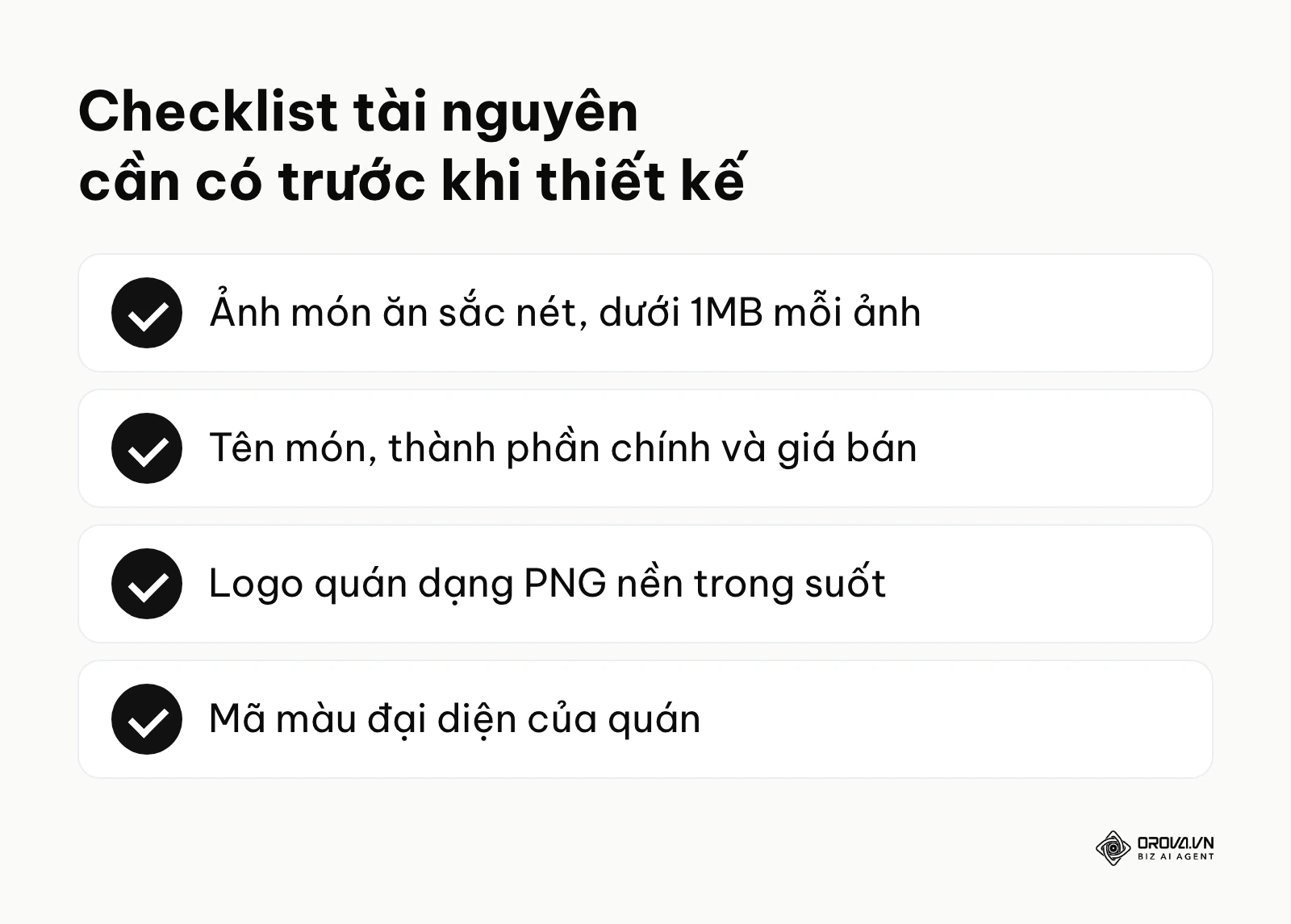 Danh sách kiểm tra 4 tài nguyên cần chuẩn bị để làm menu điện tử
