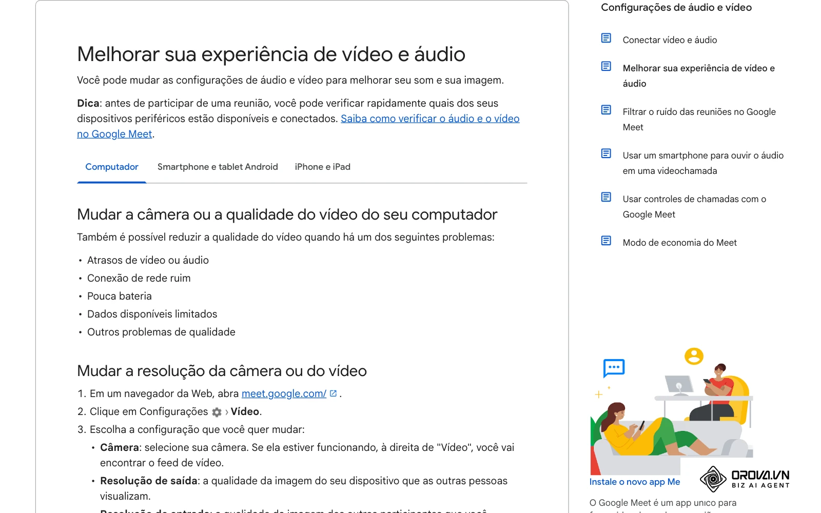 Central de ajuda do Google Meet (página pública): dicas para melhorar vídeo e áudio antes da chamada.
