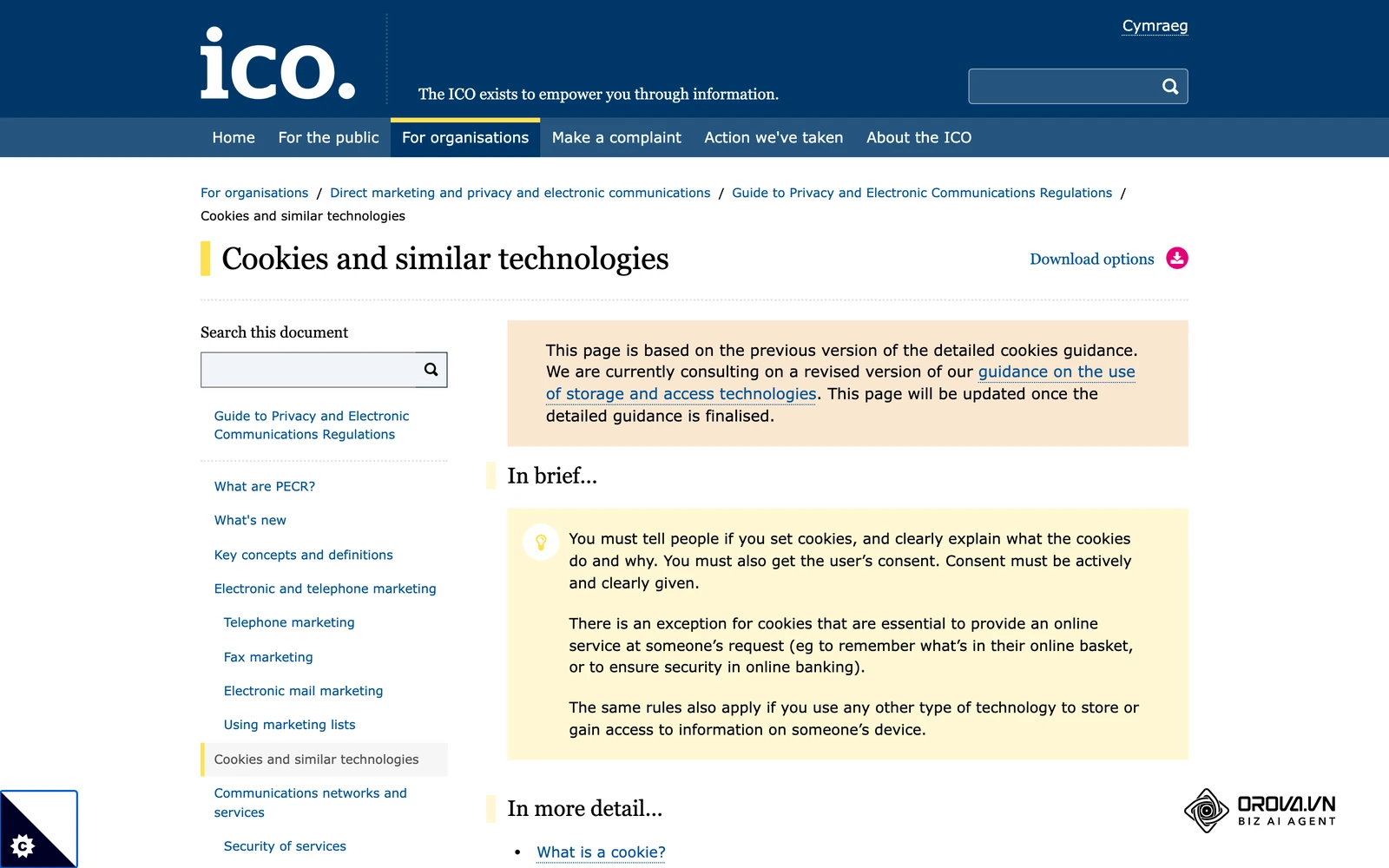 The UK ICO's guidance on cookies and similar technologies, including when consent is needed.