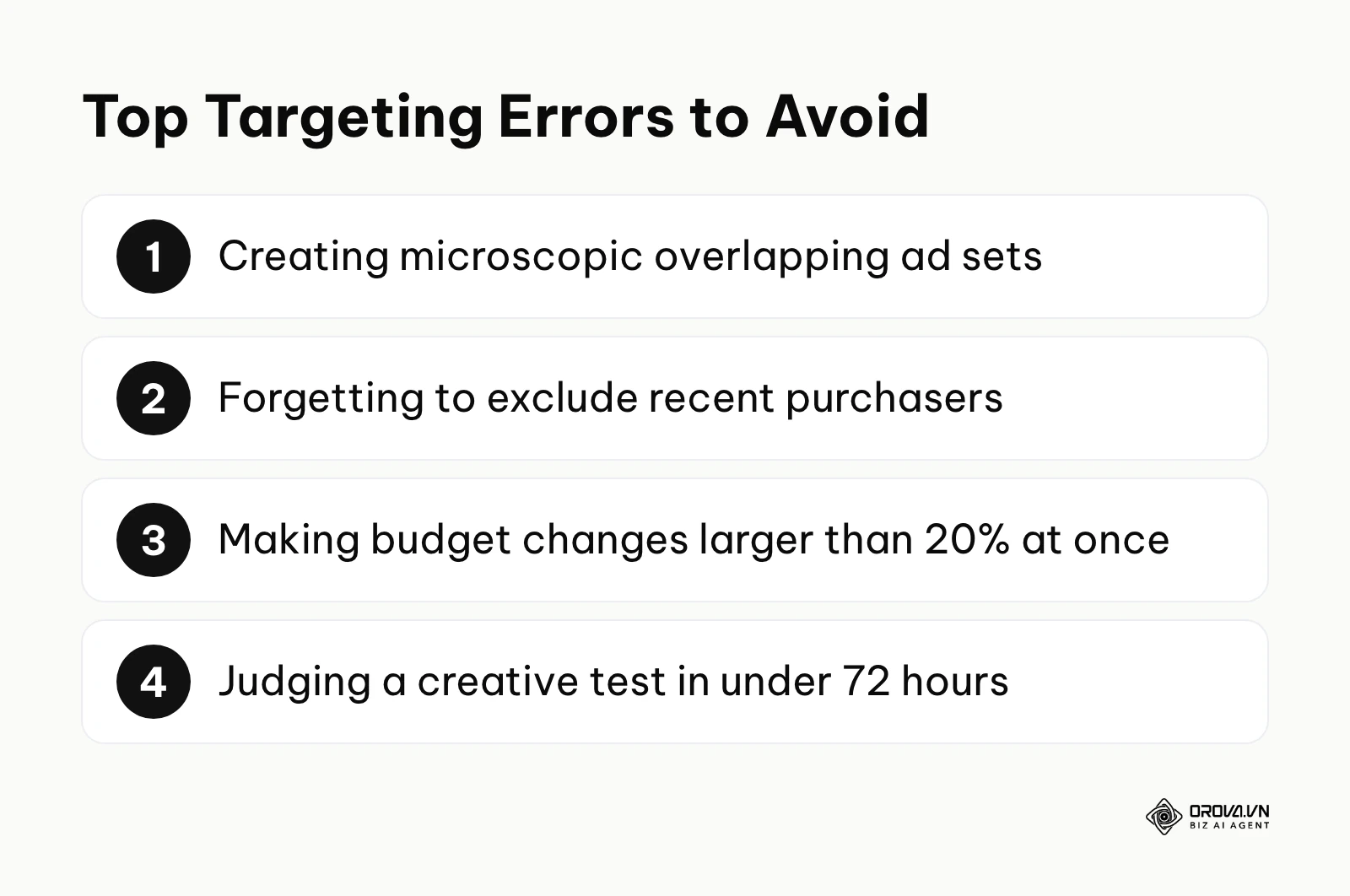 A numbered list of the most common and damaging mistakes made in Meta ads targeting