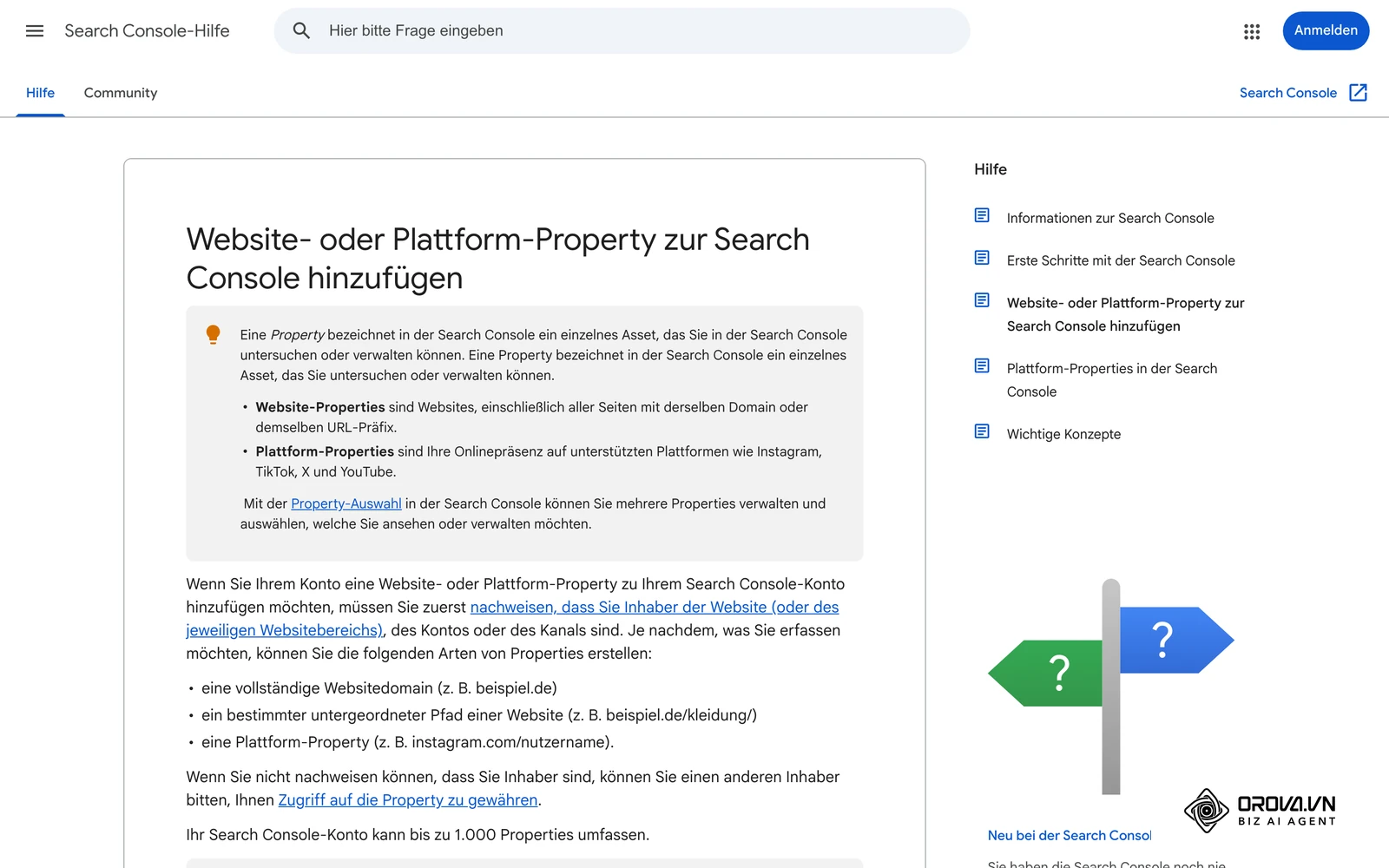 Search Console-Hilfe von Google (deutsch): Website-Property hinzufügen, mit dem Vergleich von URL-Präfix- und Domain-Property.