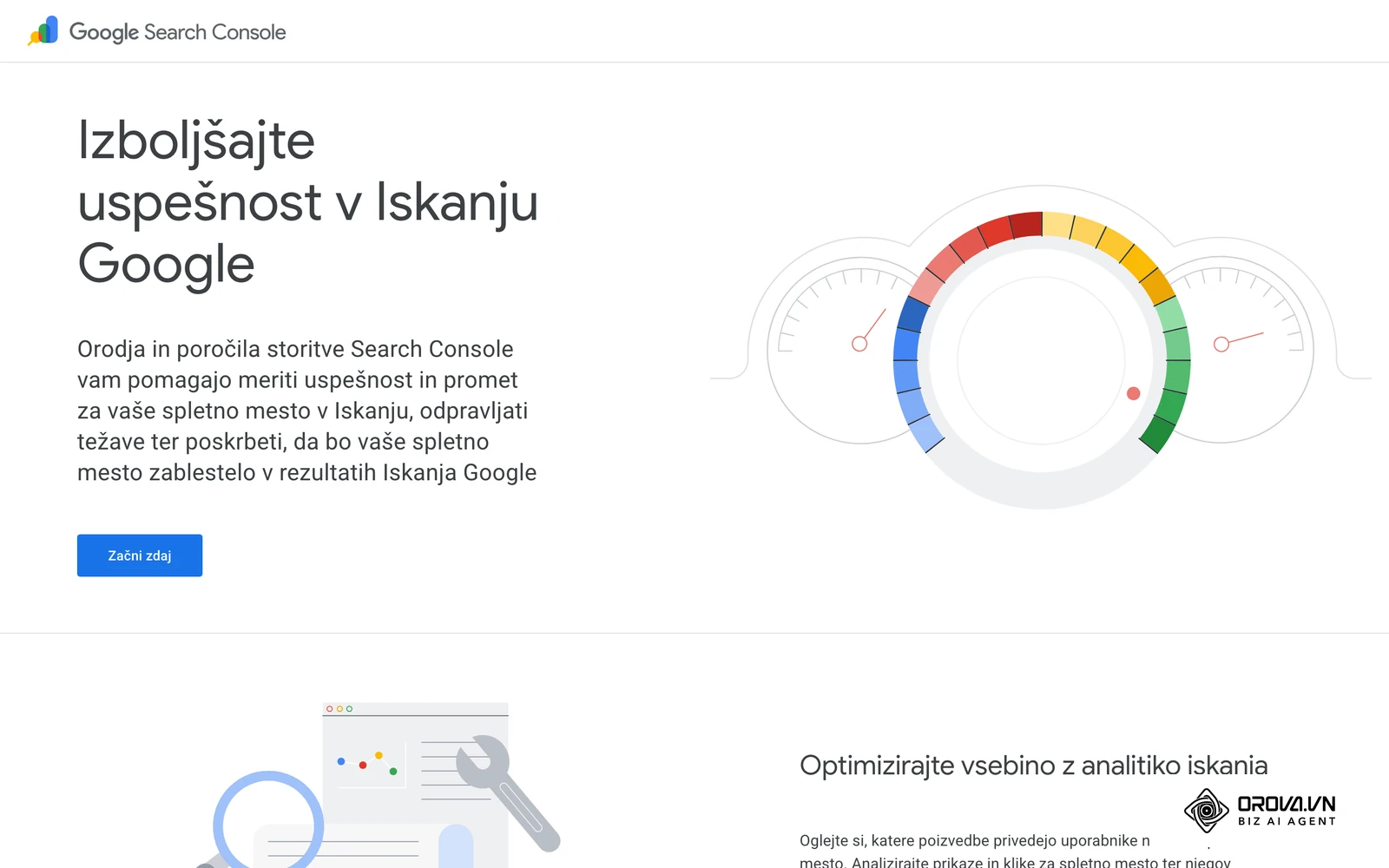Uradna predstavitvena stran Google Search Console s prikazom vmesnika orodja.