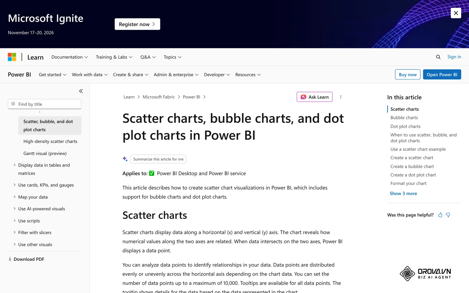 Microsoft Power BI hujjatlari: sochiluvchanlik (scatter) diagrammasi