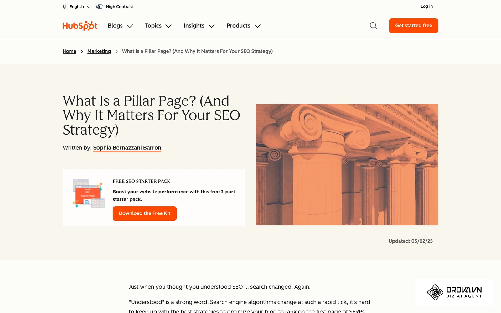 Bài của HubSpot giải thích khái niệm trang trụ cột và cụm chủ đề.