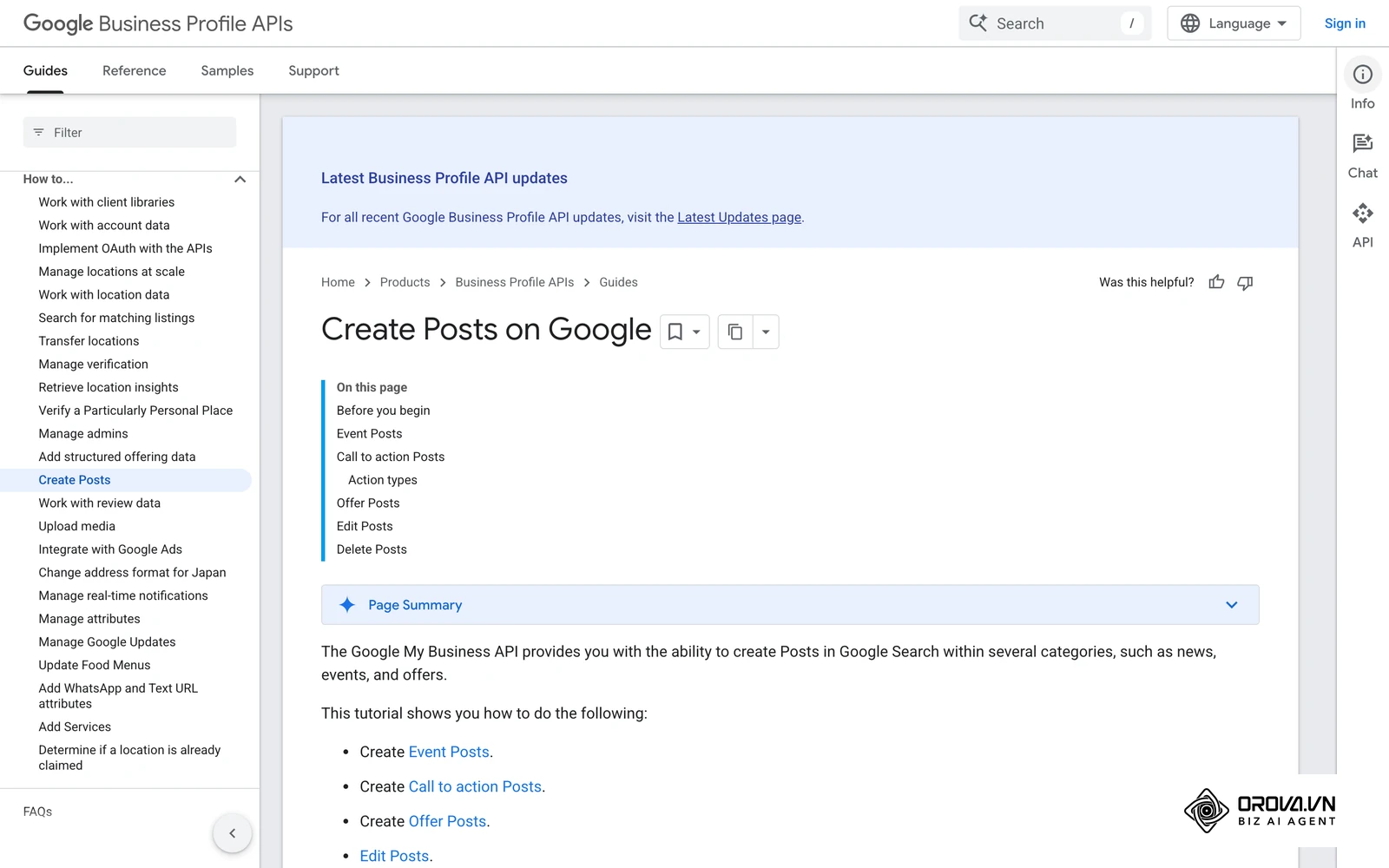 Google's developer documentation on creating posts shows how updates, offers and events are structured.