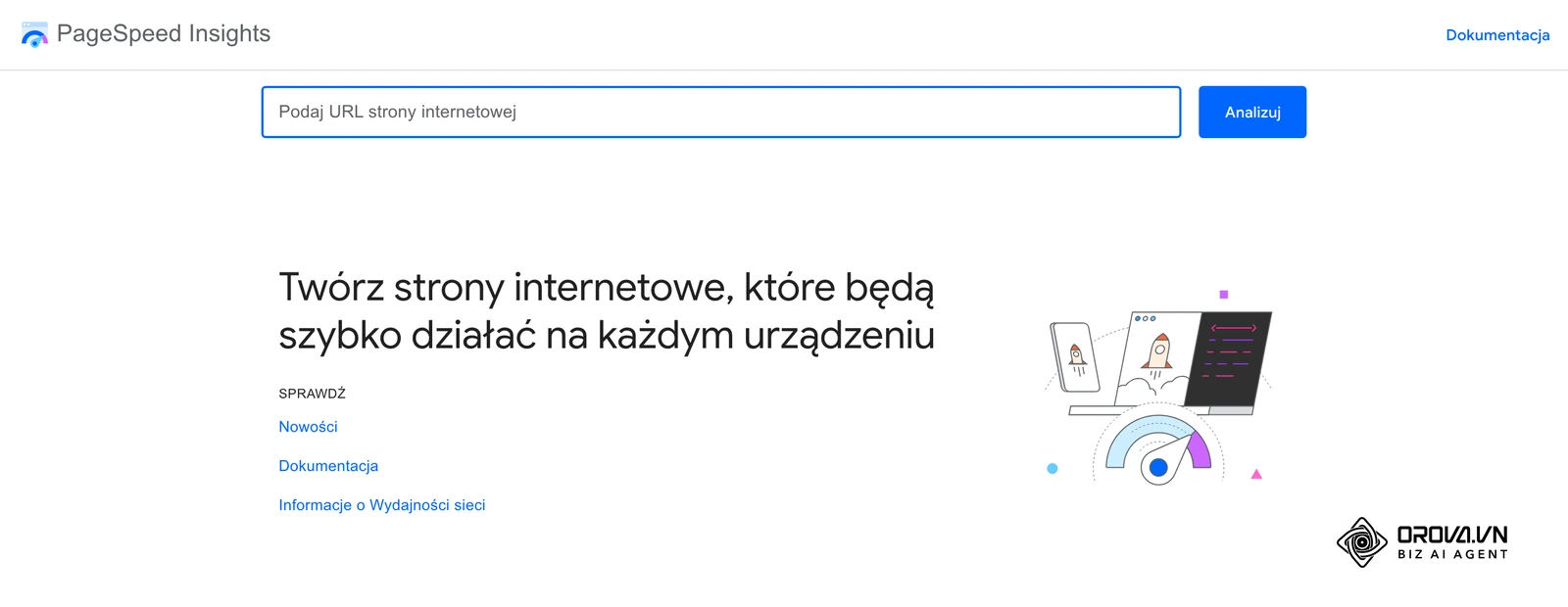 Google PageSpeed Insights: po wpisaniu adresu strony zobaczysz wskaźniki Core Web Vitals dla urządzeń mobilnych i komputerów.
