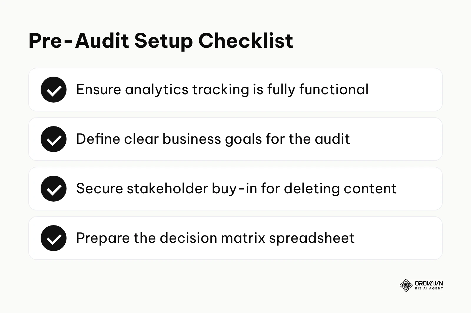 Checklist of tasks to complete before starting an audit