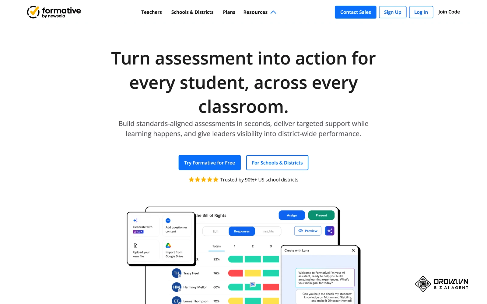 Formative's homepage introduces its live student assessment platform.