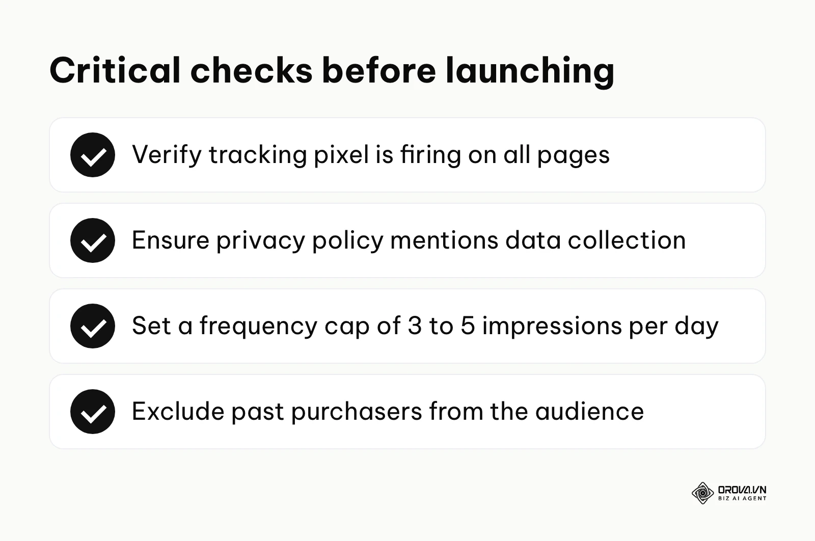 Checklist of critical technical and strategic checks required before launching a retargeting campaign